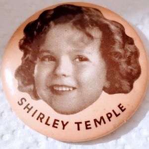Vintage 1937 Shirley Temple Mirror button in beige and brown